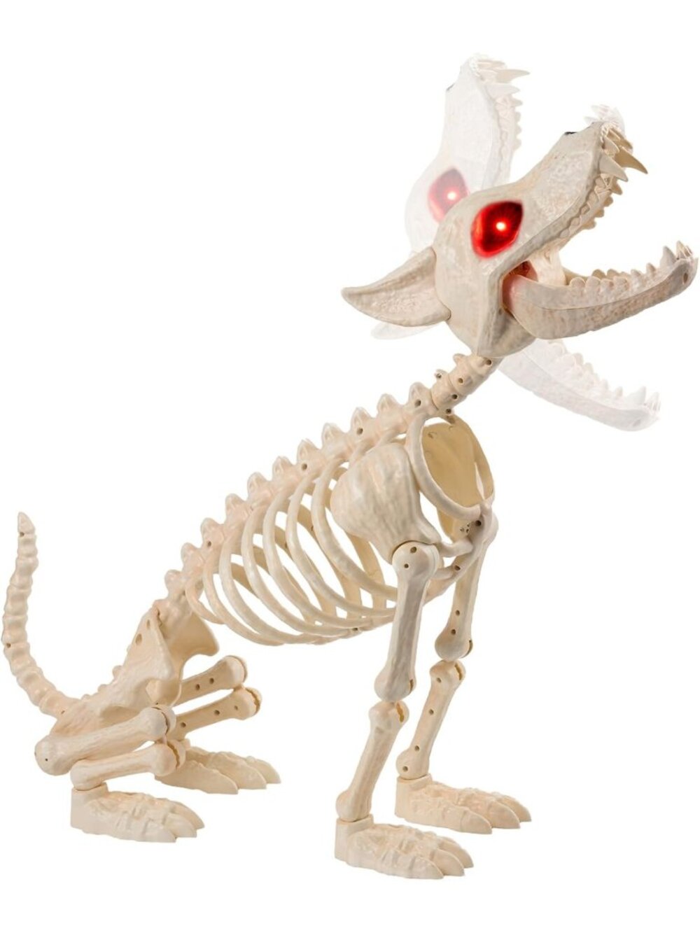Howling Wolf Skeleton Dog with Red LED Eyes - 34” Halloween Decor, Movable